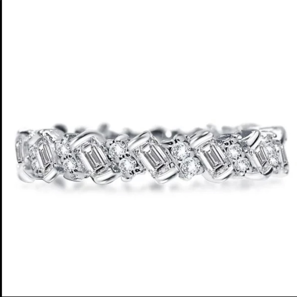 New 925 Silver Rectangular Diamond Engagement Ring - Picture 5 of 6